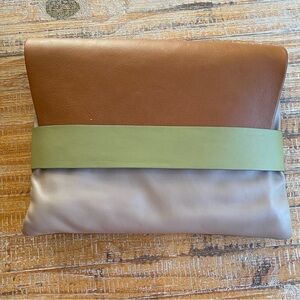ANTONIO CRISTIANO Leather Large Envelope Clutch Color Block Made in Italy